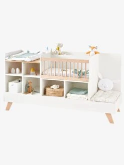 Lit Combiné 4 En 1 évolutif Avec Rangements Et Table à Langer COMBINID Blanc / Bois - Vertbaudet -Enfant Meubles Boutique lit combine 4 en 1 evolutif avec rangements et table a langer combinid 2