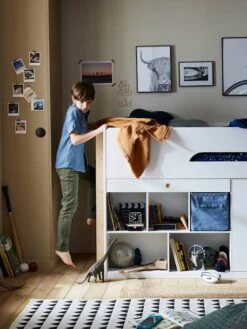 Lit Mi Hauteur Avec Bureau Coulissable Combiné CAMELEO Blanc Mate - Vertbaudet -Enfant Meubles Boutique lit mi hauteur avec bureau coulissable combine cameleo 3