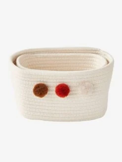 Lot De 2 Paniers En Corde à Pompons Beige - Vertbaudet -Enfant Meubles Boutique lot de 2 paniers en corde a pompons 2