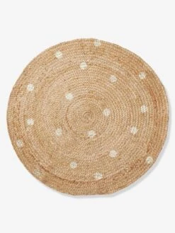 Tapis Jute à Pois Dorés Beige Clair Uni Avec Decor - Vertbaudet