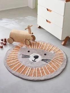 Tapis Rond Lavable Lion Gris / Orange - Vertbaudet -Enfant Meubles Boutique tapis rond lavable lion 2