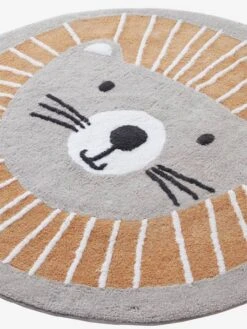Tapis Rond Lavable Lion Gris / Orange - Vertbaudet -Enfant Meubles Boutique tapis rond lavable lion 4